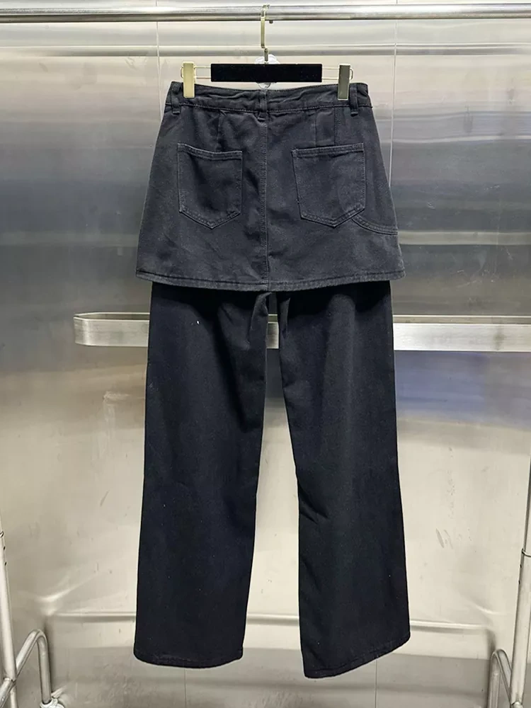 TWOTWINSTYLE Irregular Splicing Waist Fake Wide leg Jeans