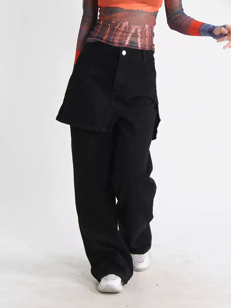 TWOTWINSTYLE Irregular Splicing Waist Fake Wide leg Jeans