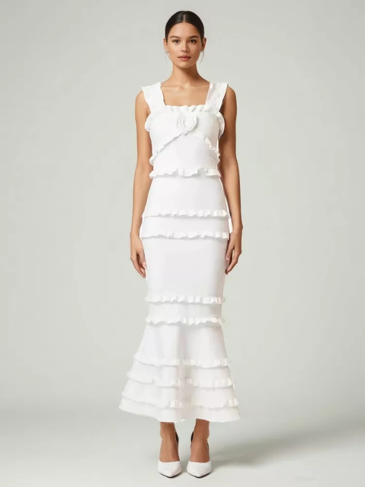 TWOTWINSTYLE Lotus Leaf Edge Slim Fit Hip Hugging Dress
