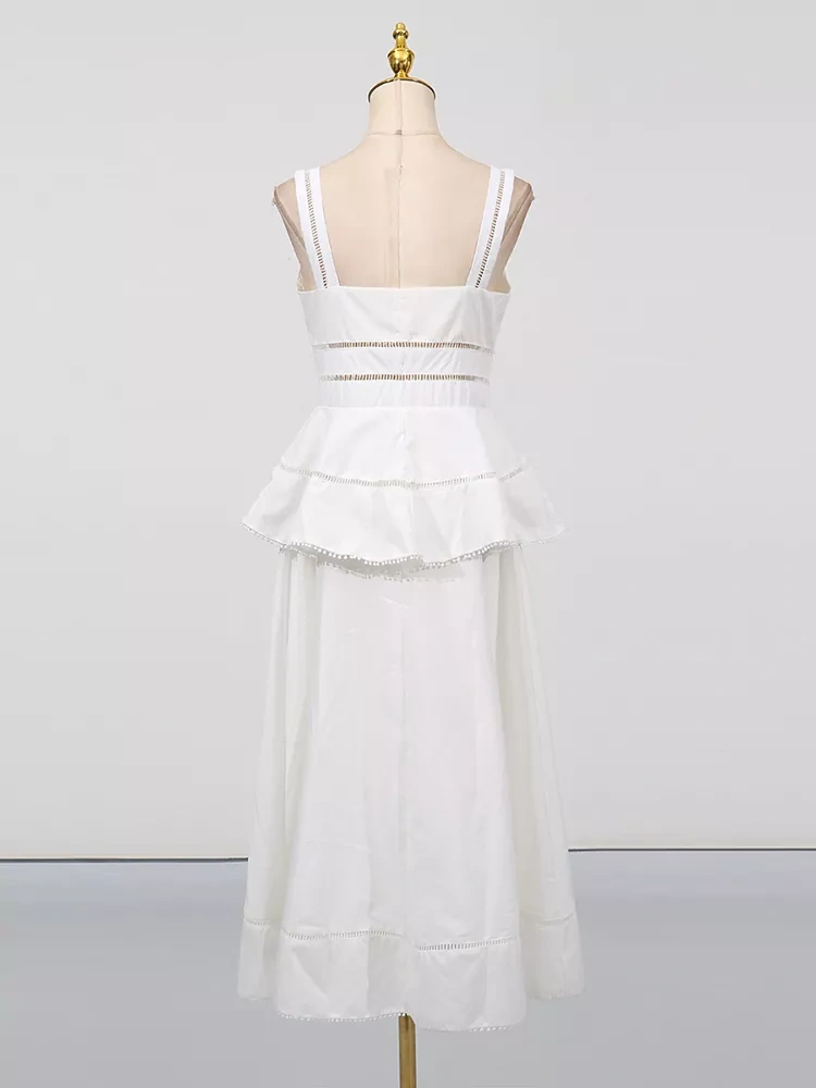 TWOTWINSTYLE Embroidered Hollow Out Suspender Maxi Dress