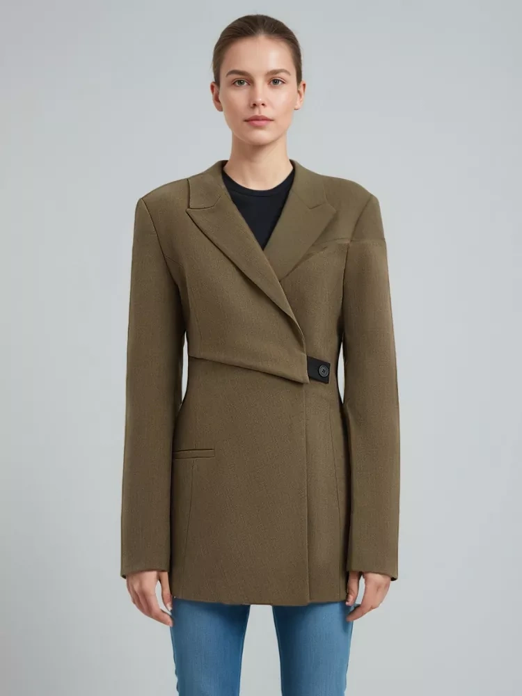 TWOTWINSTYLE Irregular Sloping Shoulder Mini Suit Blazer