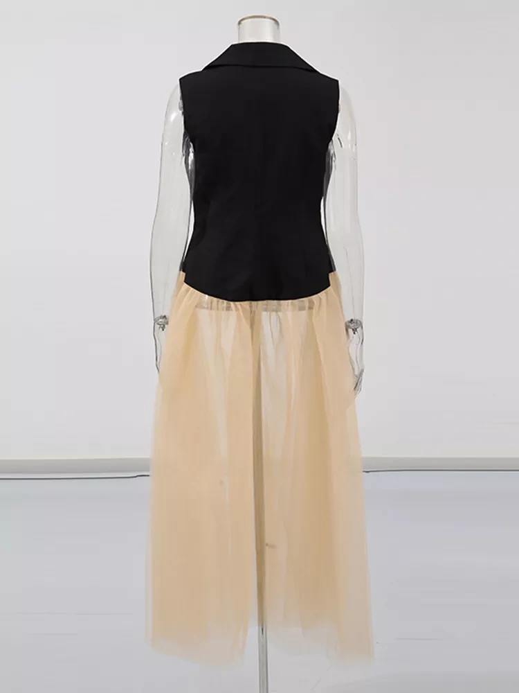 TWOTWINSTYLE Splicing Mesh Sleeveless Long Suit Jacket