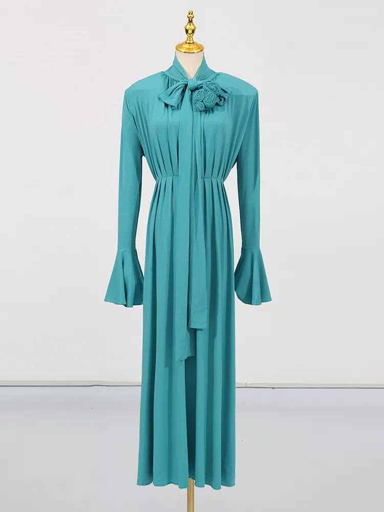 TWOTWINSTYLE Vintage Flared Sleeve Three-dimensional Flower Side Split Maxi Dress