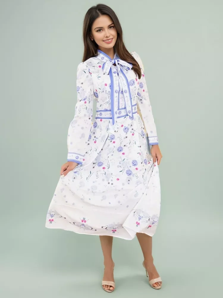 TWOTWINSTYLE Blue Printed Maxi Maxi Dress