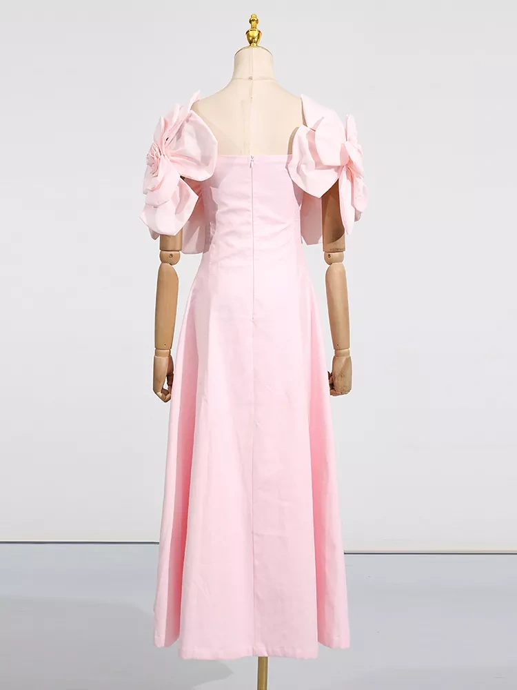 TWOTWINSTYLE Three Dimensional Flower One Shoulder Waist Maxi Dress