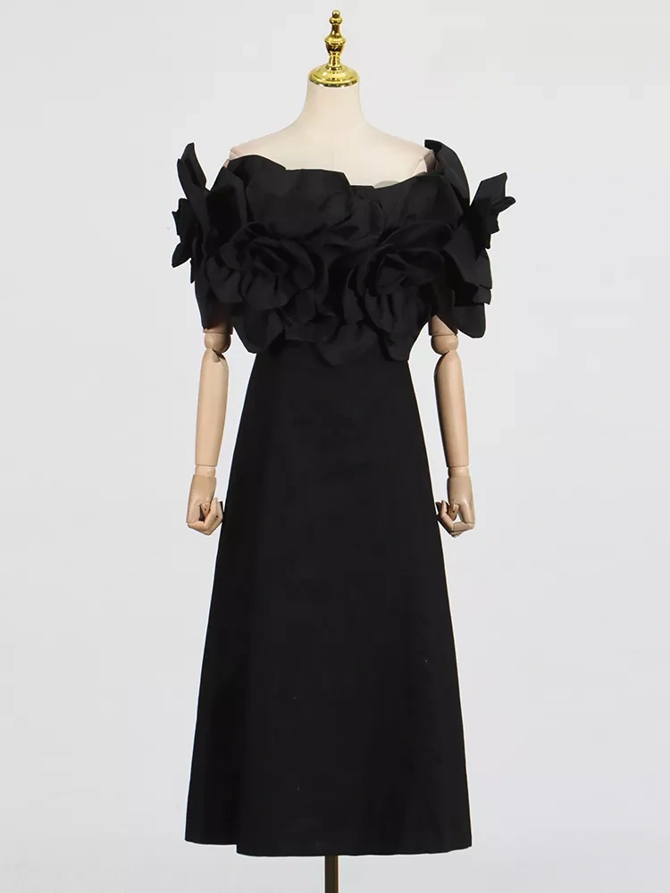 TWOTWINSTYLE Three Dimensional Flower One Shoulder Waist Maxi Dress