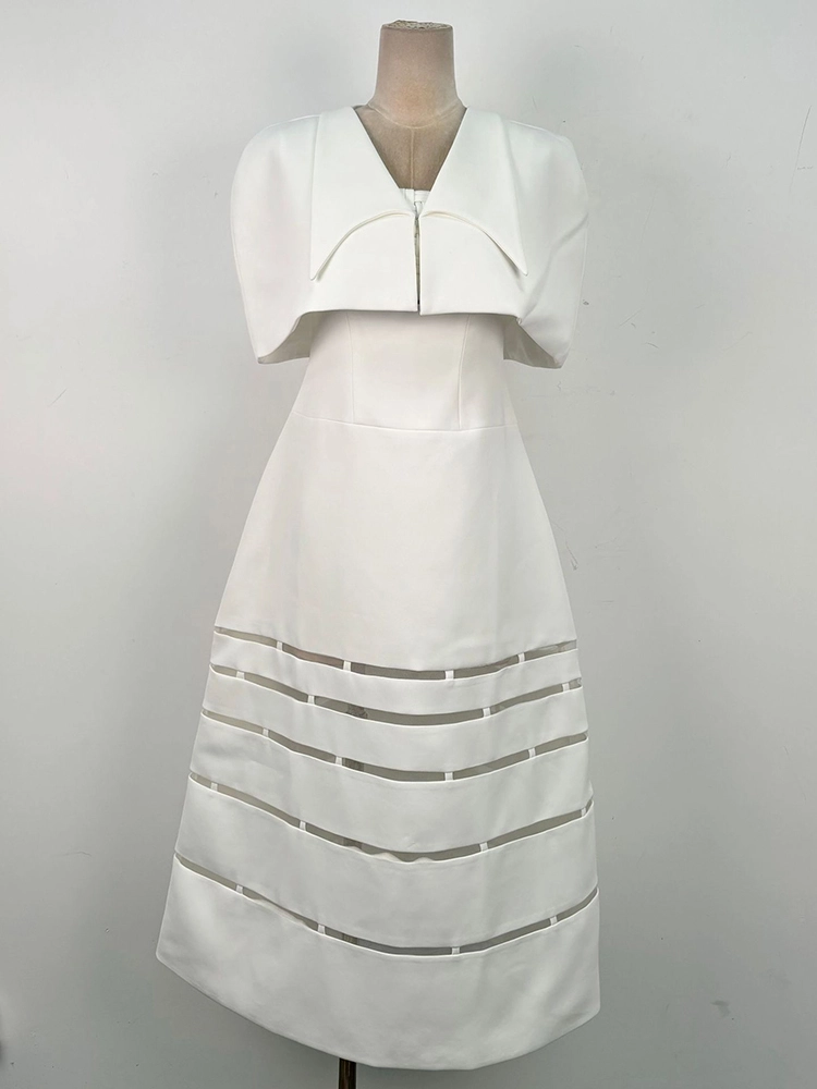 TWOTWINSTYLE Hollow Cape High Waist Suspender Maxi Dress