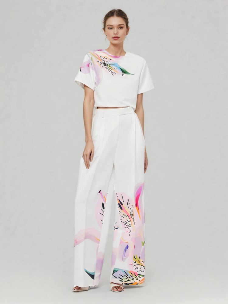 TWOTWINSTYLE Print Round Neck Short Sleeves Two Piece Set