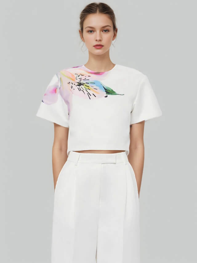 TWOTWINSTYLE Print Round Neck Short Sleeves Two Piece Set