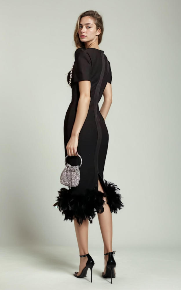 TWOTWINSTYLE Sexy Patchwork Diamonds Solid Midi Dress