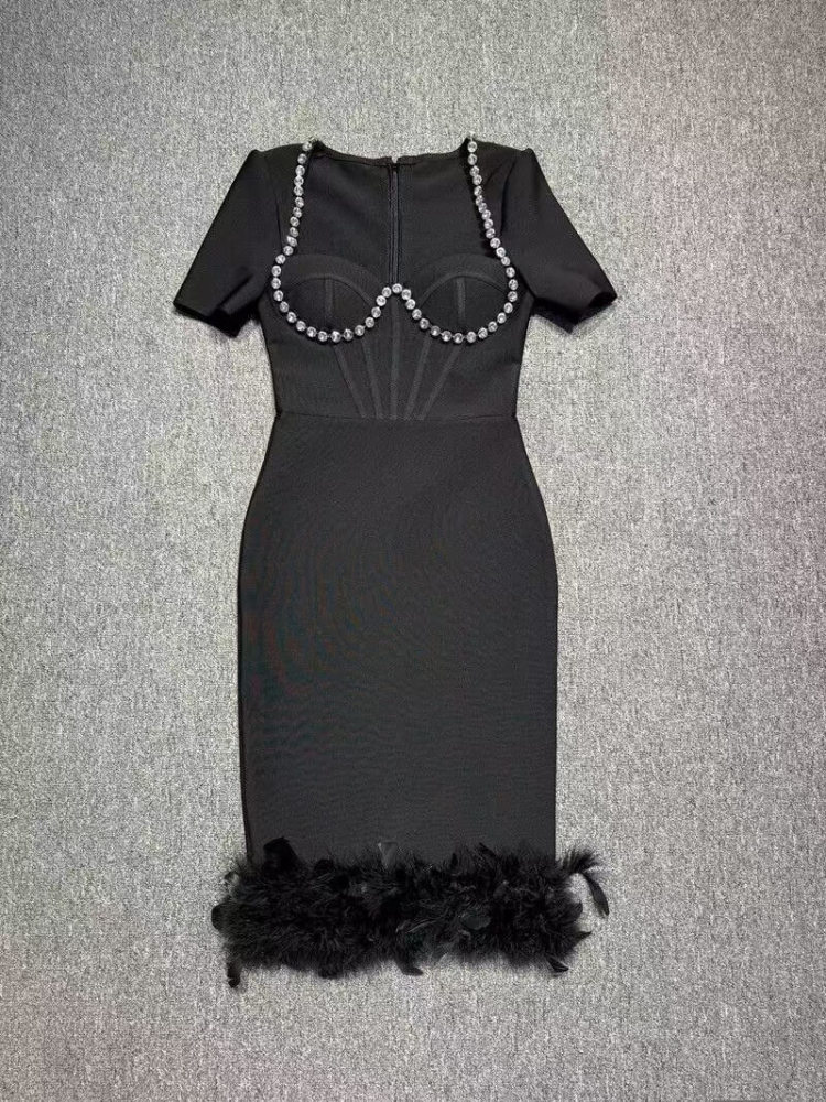 TWOTWINSTYLE Sexy Patchwork Diamonds Solid Midi Dress