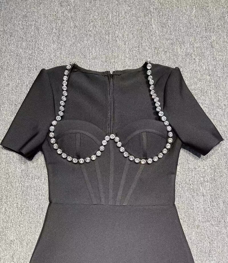 TWOTWINSTYLE Sexy Patchwork Diamonds Solid Midi Dress