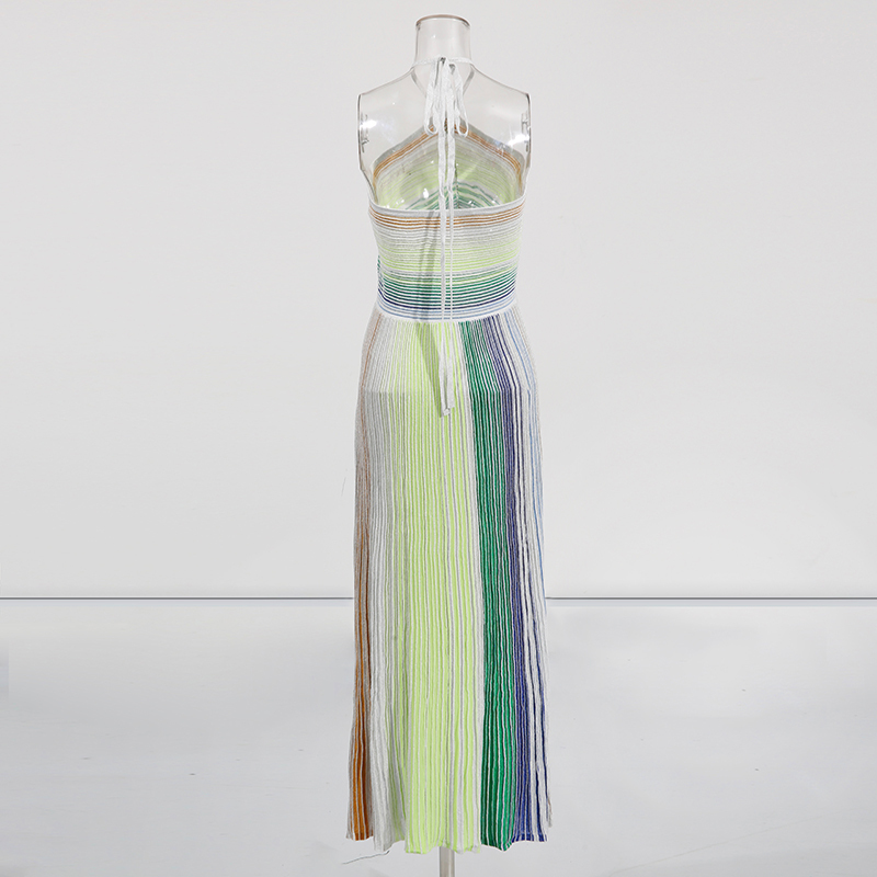 TWOTWINSTYLE Striped Backless Maxi Dress