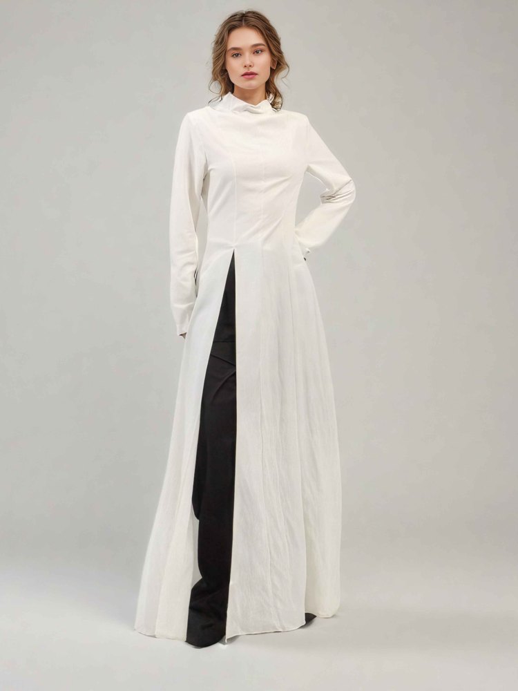 TWOTWINSTYLE Elegant Side Split Solid Long Dress