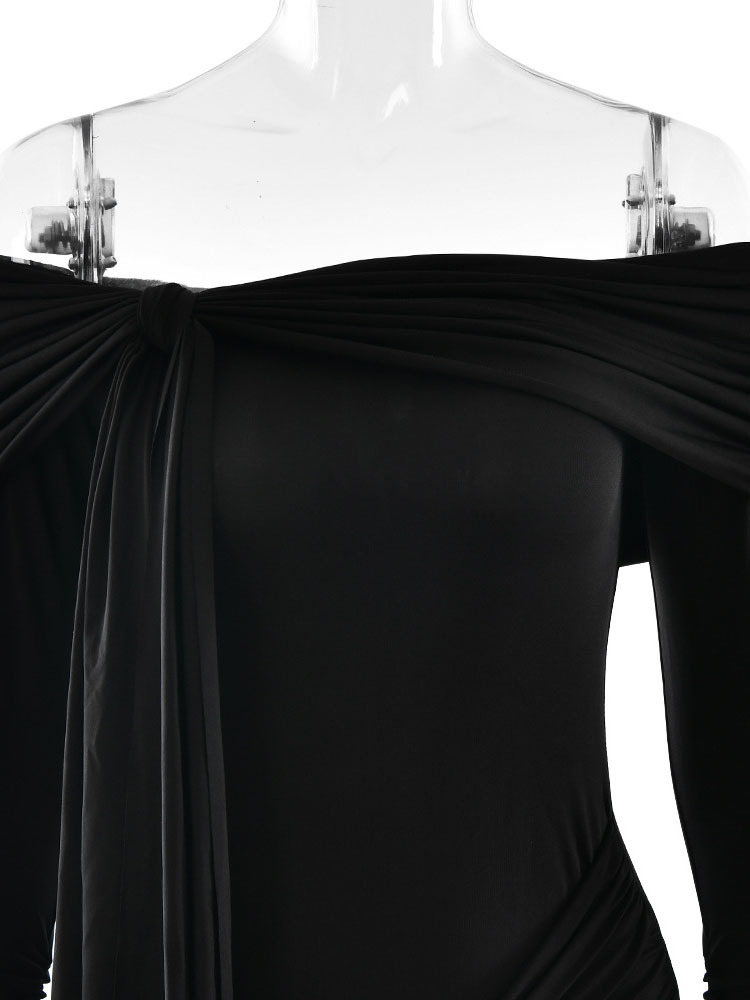 TWOTWINSTYLE Off Shoulder Solid Ruched Long Dress