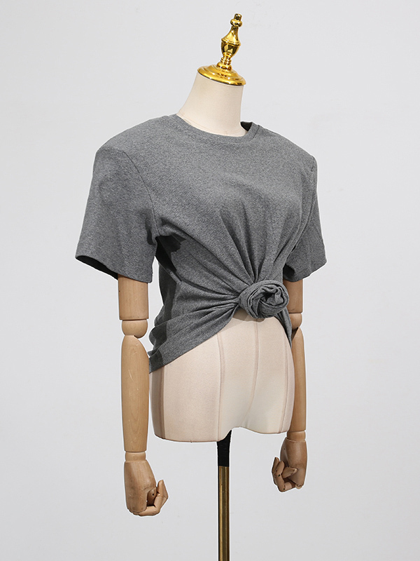 TWOTWINSTYLE Casual Solid Chic Round Neck T-shirts