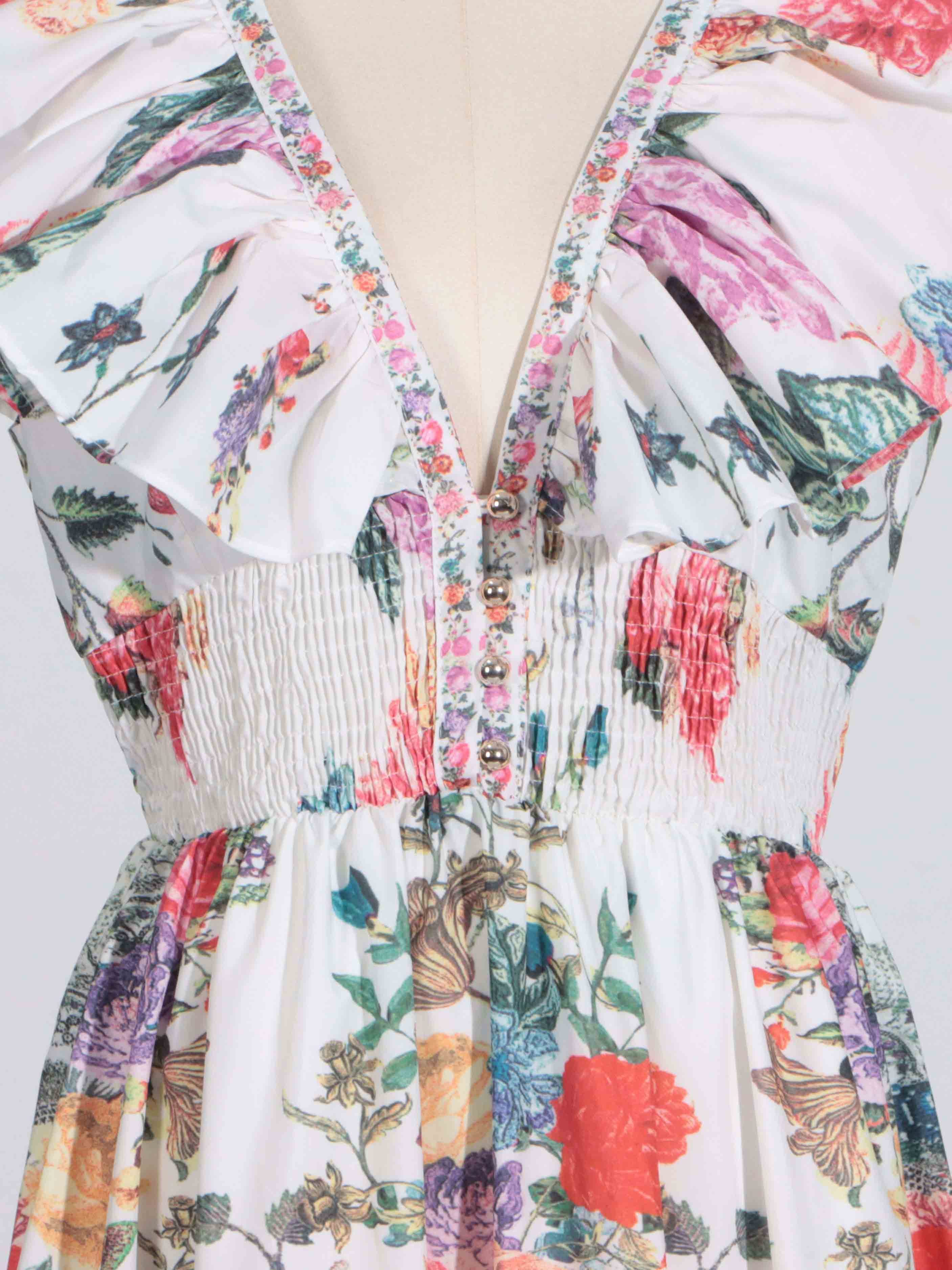 TWOTWINSTYLE Elegant V-neck Print Ruched Long Dress