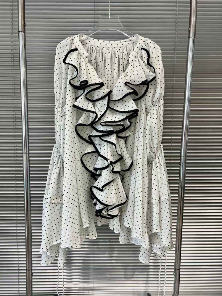 TWOTWINSTYLE Hit Color Wave Point Ruffles Shirts