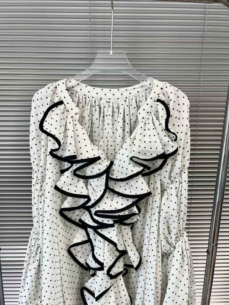 TWOTWINSTYLE Hit Color Wave Point Ruffles Shirts