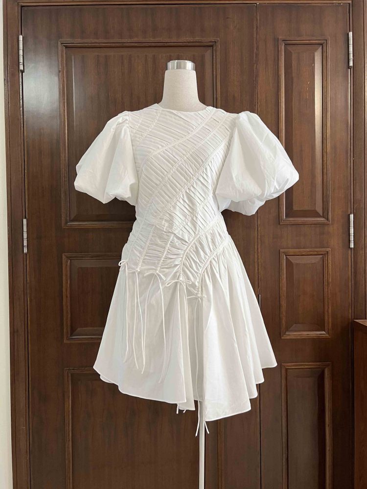 TWOTWINSTYLE Solid Ruched Elegant Short Dress