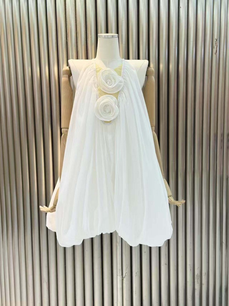 TWOTWINSTYLE Solid Sleeveless Patchwork Flower Short Dress