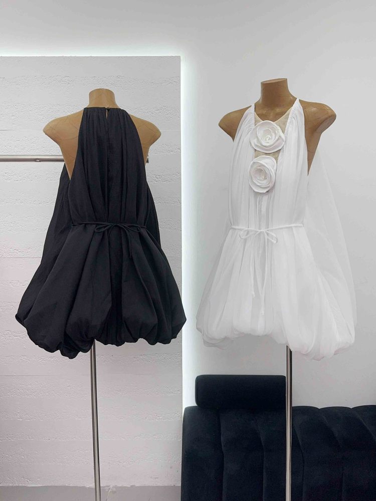 TWOTWINSTYLE Solid Sleeveless Patchwork Flower Short Dress