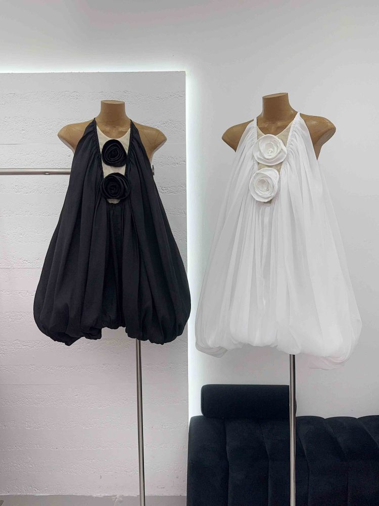 TWOTWINSTYLE Solid Sleeveless Patchwork Flower Short Dress