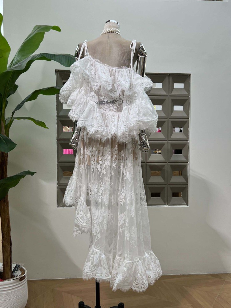 TWOTWINSTYLE Patchwork Lace Strap Irregular Long Dress