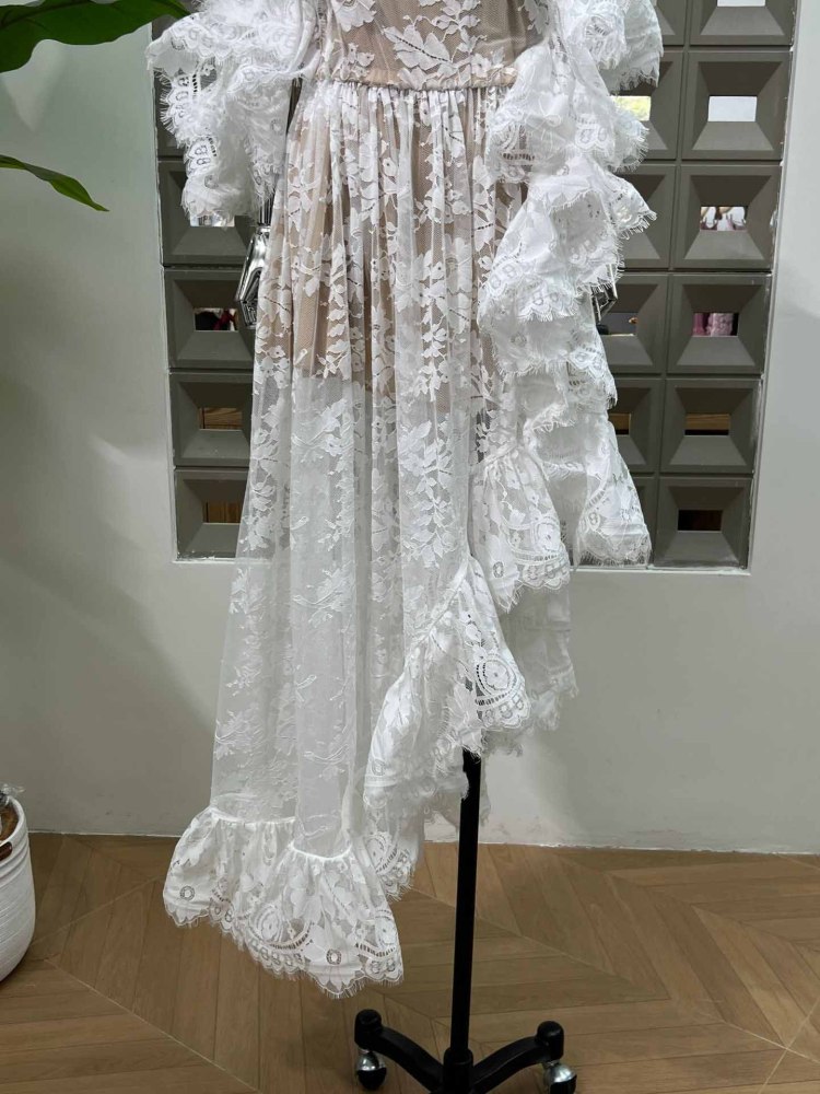 TWOTWINSTYLE Patchwork Lace Strap Irregular Long Dress