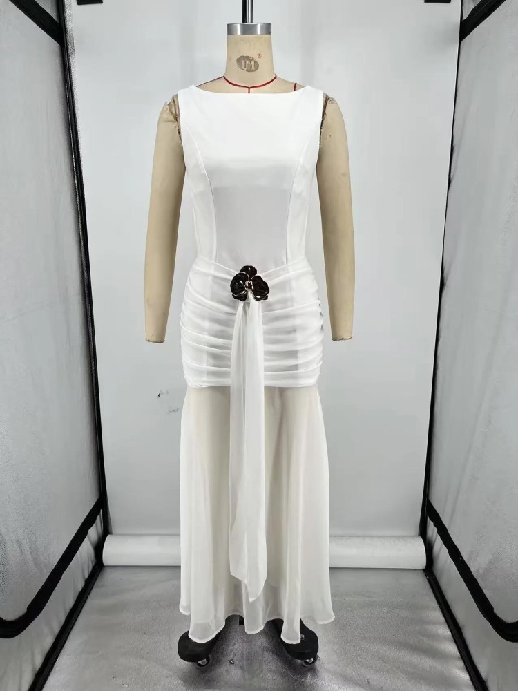 TWOTWINSTYLE Ruched Sleeveless Backless Long Dress