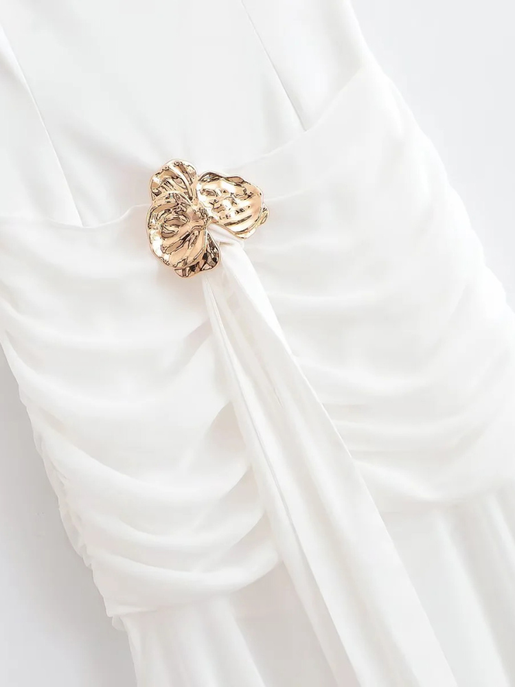 TWOTWINSTYLE Ruched Sleeveless Backless Long Dress