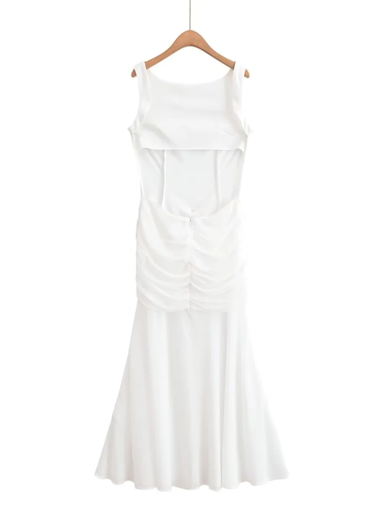 TWOTWINSTYLE Ruched Sleeveless Backless Long Dress
