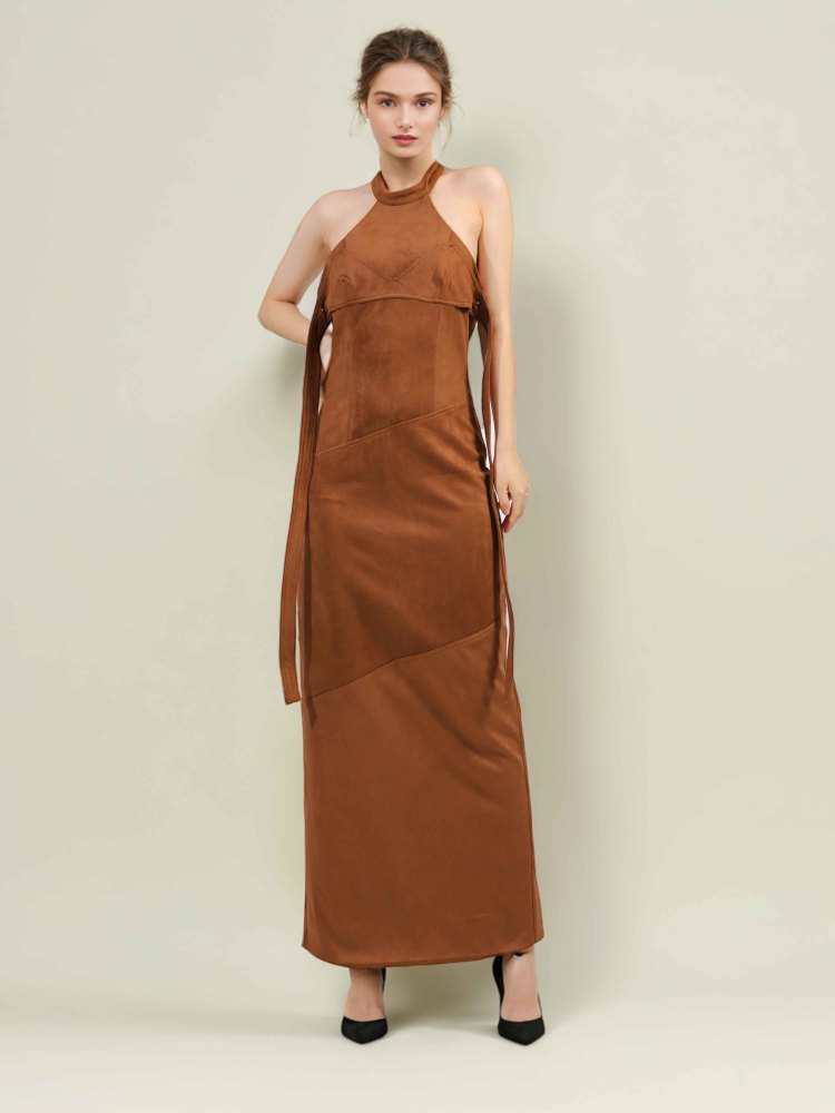 TWOTWINSTYLE Solid Sleeveless Backless Long Dress