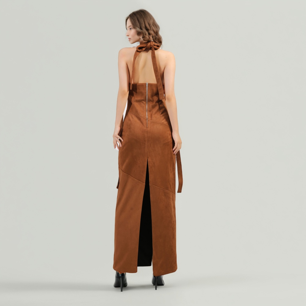 TWOTWINSTYLE Solid Sleeveless Backless Long Dress