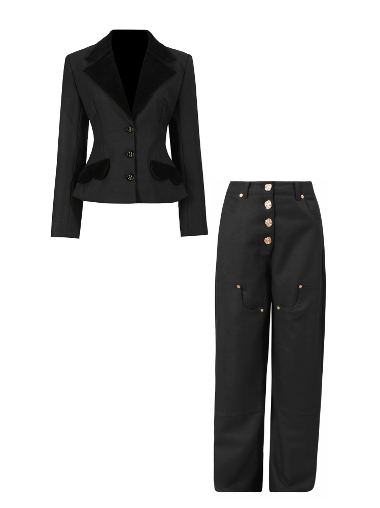 TWOTWINSTYLE Solid Chic Patchwork Velvet V-neck Two Piece Set