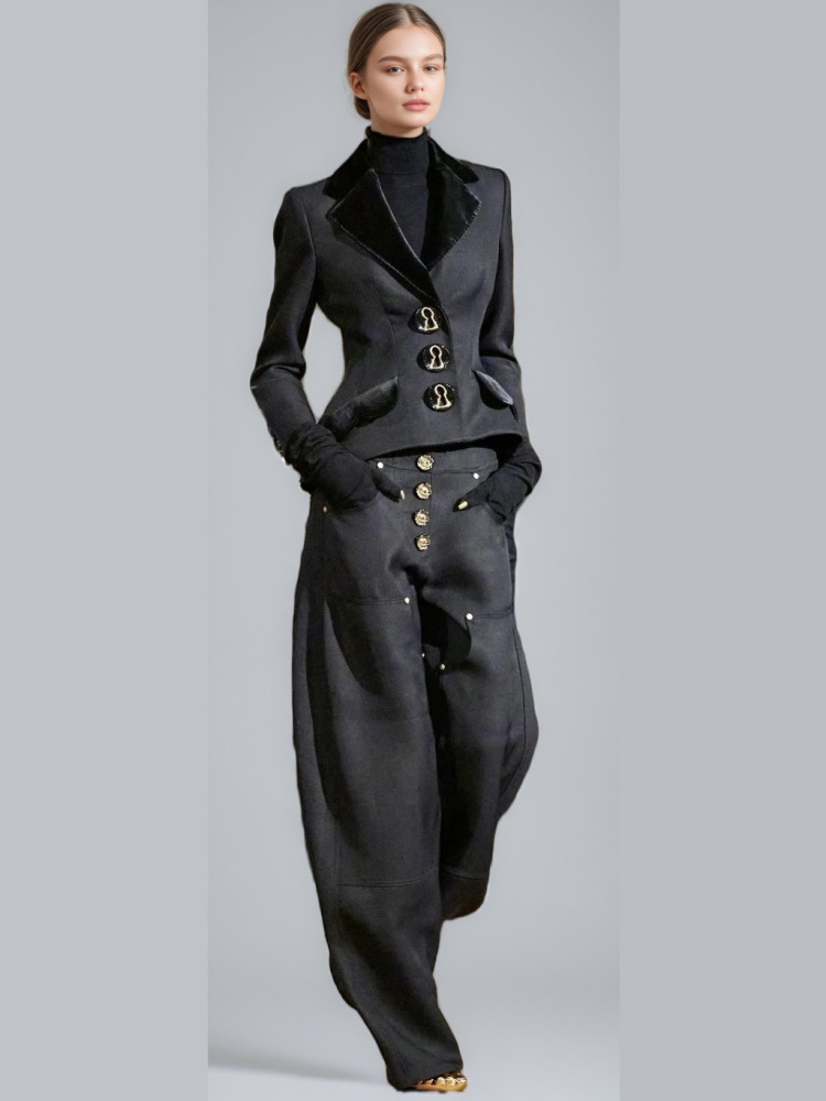 TWOTWINSTYLE Solid Chic Patchwork Velvet V-neck Two Piece Set