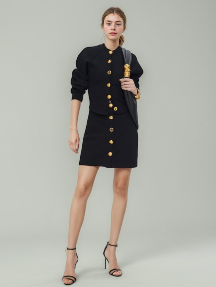 TWOTWINSTYLE Patchwork Buttons Lace Up Two Piece Set