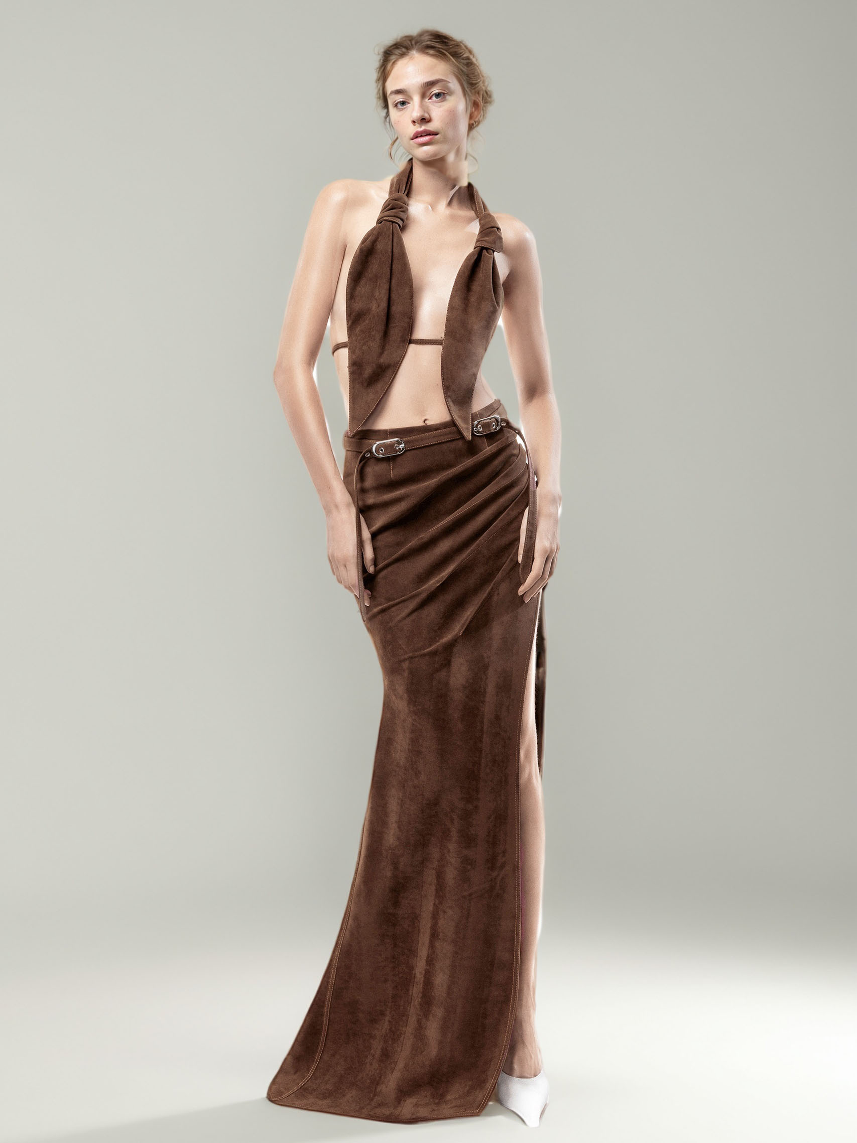 TWOTWINSTYLE Solid Ruched Patchwork Belt Skirt