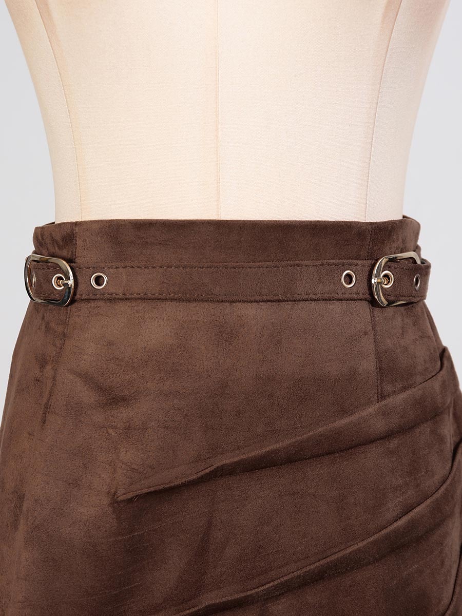 TWOTWINSTYLE Solid Ruched Patchwork Belt Skirt