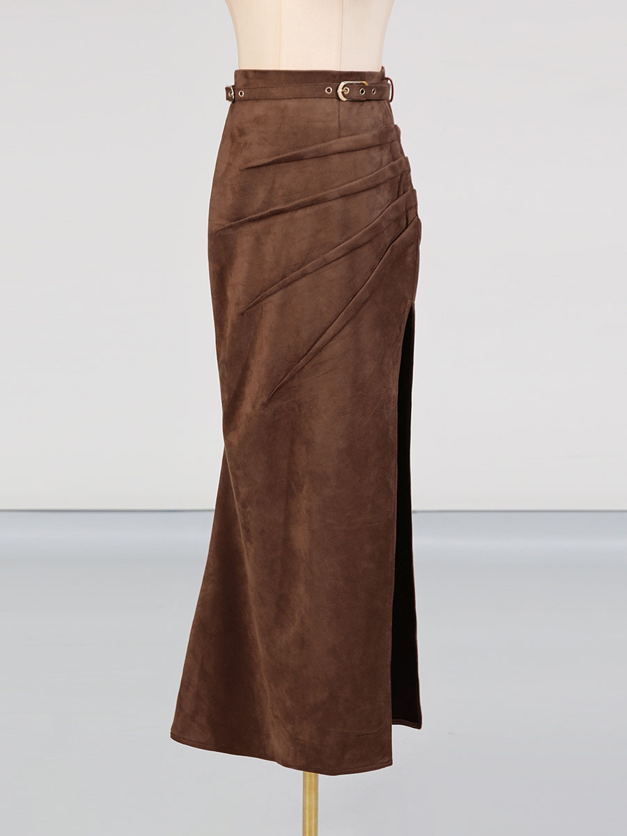 TWOTWINSTYLE Solid Ruched Patchwork Belt Skirt