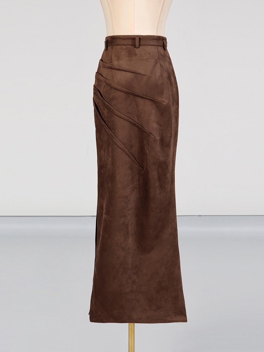 TWOTWINSTYLE Solid Ruched Patchwork Belt Skirt