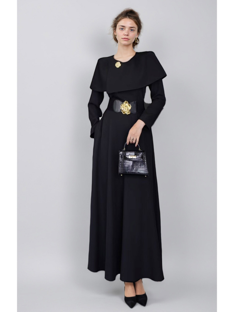 TWOTWINSTYLE Round Neck Solid Patchwork Belt Long Dress