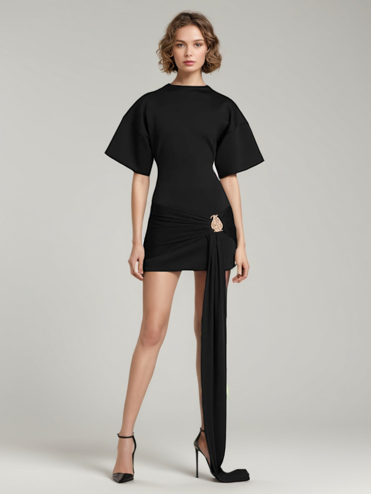 TWOTWINSTYLE Solid Ruched Patchwork Short Dress