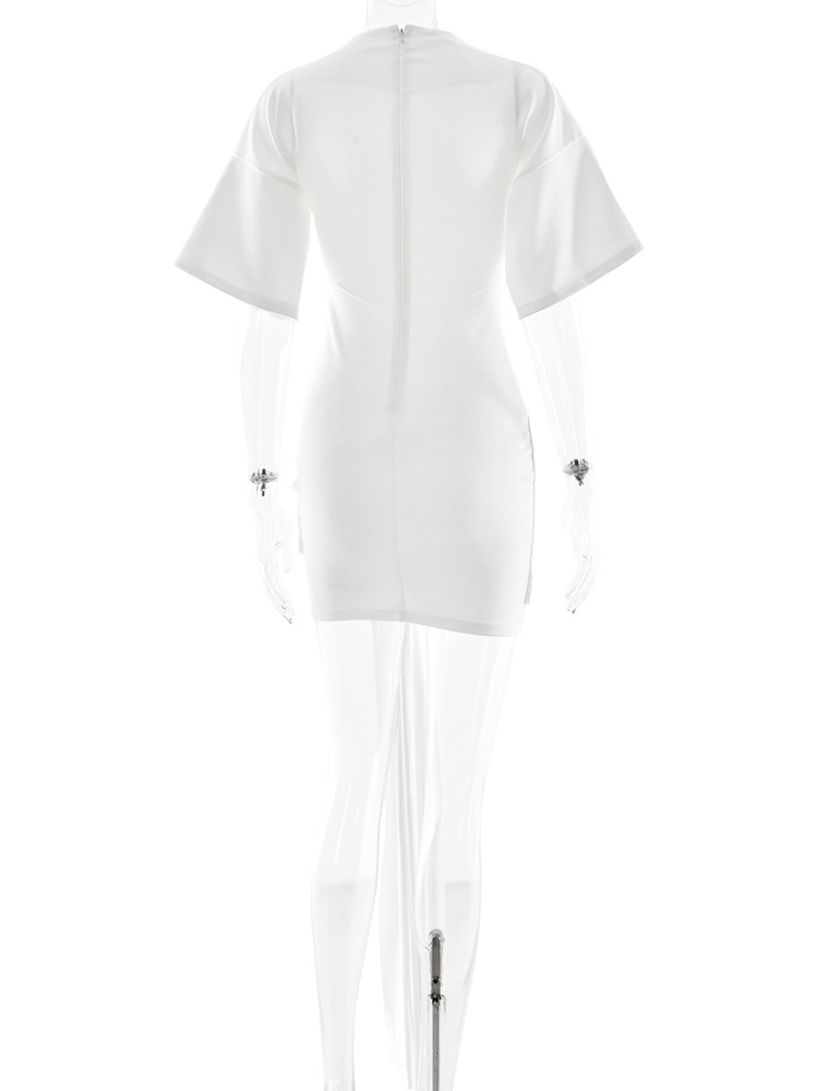 TWOTWINSTYLE Solid Ruched Patchwork Short Dress