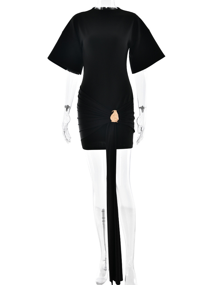 TWOTWINSTYLE Solid Ruched Patchwork Short Dress