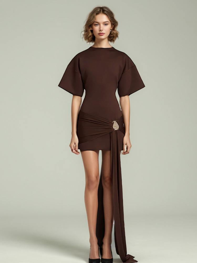 TWOTWINSTYLE Solid Ruched Patchwork Short Dress