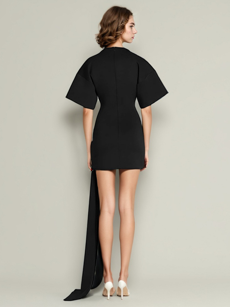 TWOTWINSTYLE Solid Ruched Patchwork Short Dress