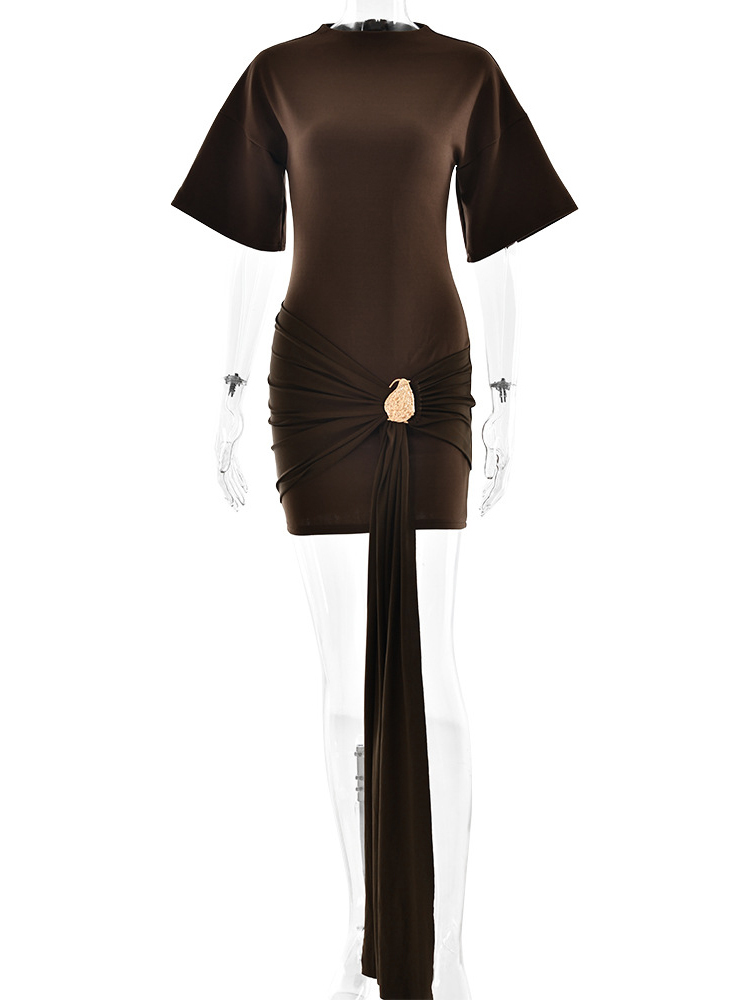 TWOTWINSTYLE Solid Ruched Patchwork Short Dress
