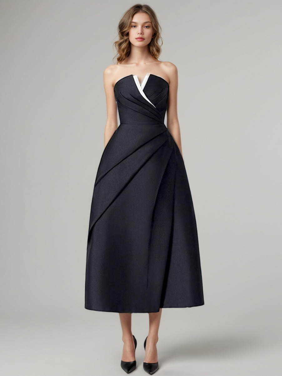 Teotwin Style TWOTWINSTYLE Hit Color Off Shoulder Ruched Long Dress