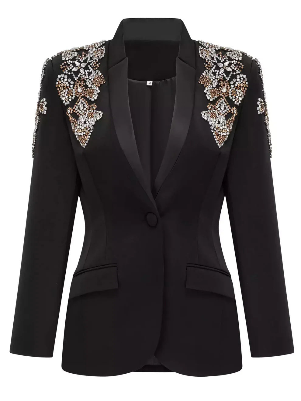 TWOTWINSTYLE Solid Deep V-neck Patchwork Diamonds Jacket